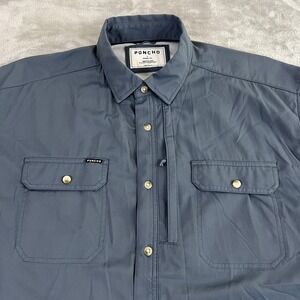 Poncho Shirt Mens Large Blue Short Sleeve Fishing Button Up Magnetic Pockets